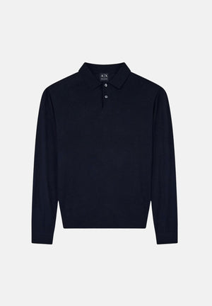 ARMANI EXCHANGE Polo manica lunga deep navy-blu per uomo con colletto a costine e chiusura a bottoni. XM003569AF28778 UB101 ARMANI EXCHANGE 