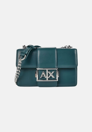 ARMANI EXCHANGE Borsa a tracolla verde ottanio da donna con catena e chiusura con patta logata. XW000071AF12039 U7338 ARMANI EXCHANGE 