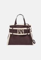ARMANI EXCHANGE Borsa tote bag marrone per donna con profili in ecopelliccia e maxi logo frontale. XW000285AF26995 M6027 ARMANI EXCHANGE 
