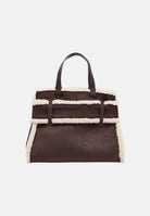 ARMANI EXCHANGE Borsa tote bag marrone per donna con profili in ecopelliccia e maxi logo frontale. XW000285AF26995 M6027 ARMANI EXCHANGE 