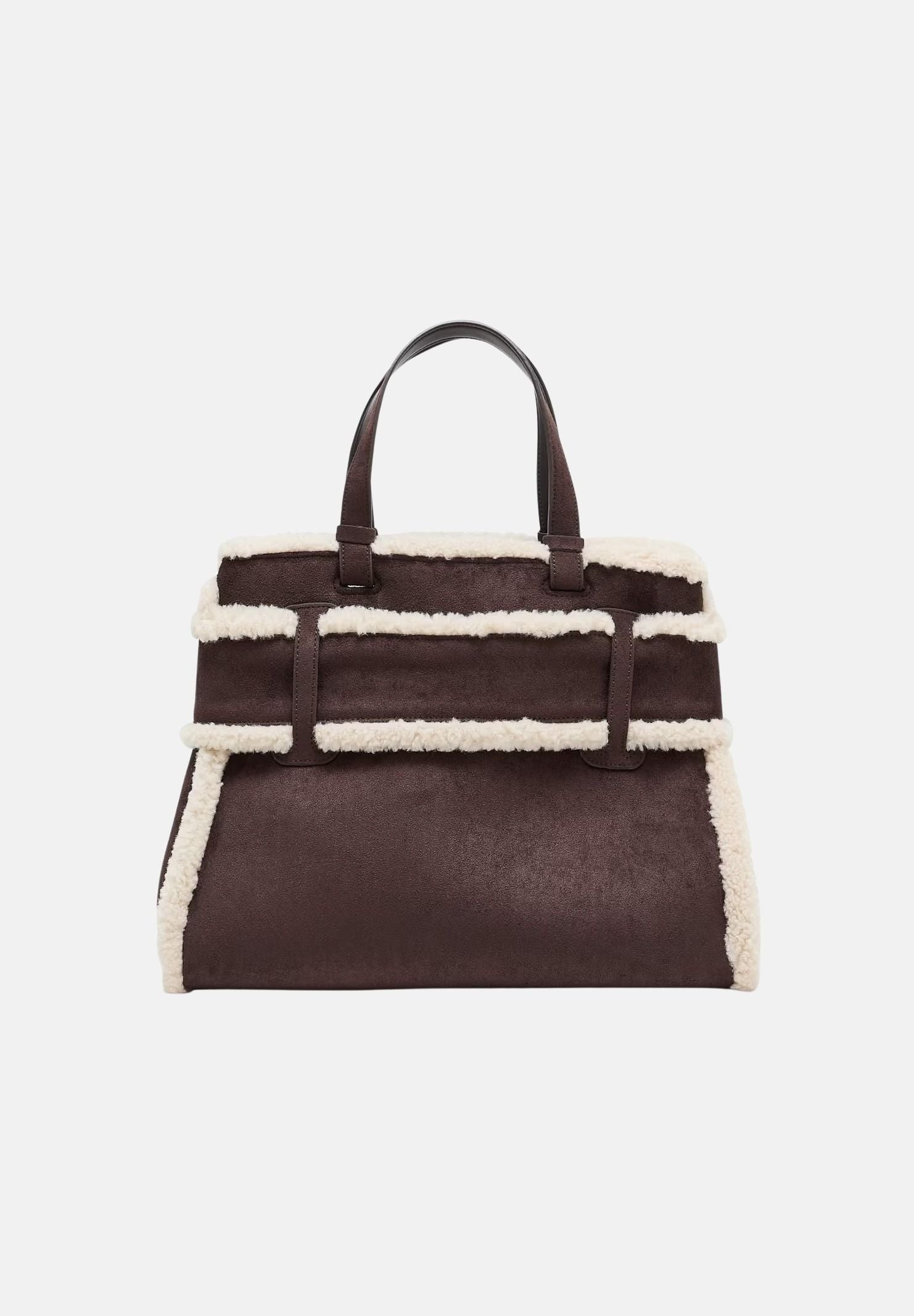 ARMANI EXCHANGE Borsa tote bag marrone per donna con profili in ecopelliccia e maxi logo frontale. XW000285AF26995 M6027 ARMANI EXCHANGE 