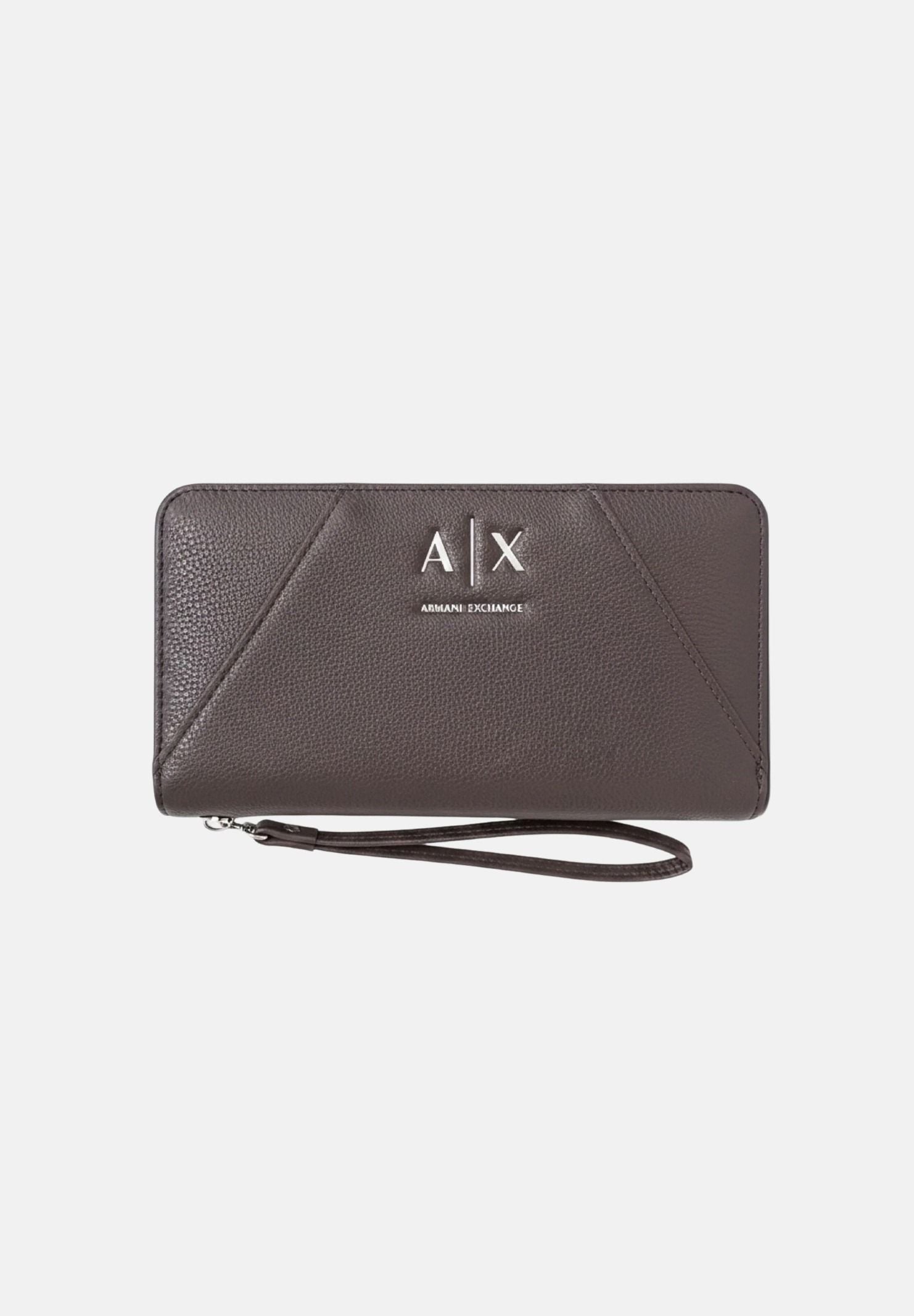 ARMANI EXCHANGE Portafogli marrone da donna con chiusura a zip perimetrale e laccetto da polso XW000359AF26569 U6032 ARMANI EXCHANGE 