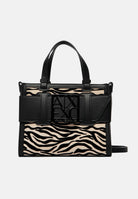 ARMANI EXCHANGE Borsa a mano nera da donna con inserto in tessuto animalier zebrato e maxi fibbia logo XW000392AF26445 MC149 ARMANI EXCHANGE 