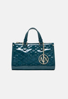 ARMANI EXCHANGE Borsa a mano verde ottanio per donna con finitura lucida testurizzata e charm logo pendente. XW000928AF26968 U7338 ARMANI EXCHANGE 