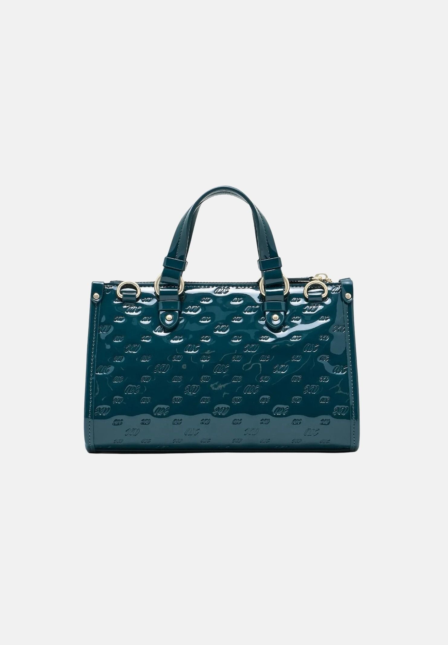 ARMANI EXCHANGE Borsa a mano verde ottanio per donna con finitura lucida testurizzata e charm logo pendente. XW000928AF26968 U7338 ARMANI EXCHANGE 