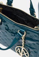 ARMANI EXCHANGE Borsa a mano mistery-verde ottanio per donna con finitura lucida testurizzata e charm logo pendente. XW000928AF26968 U7338 ARMANI EXCHANGE 