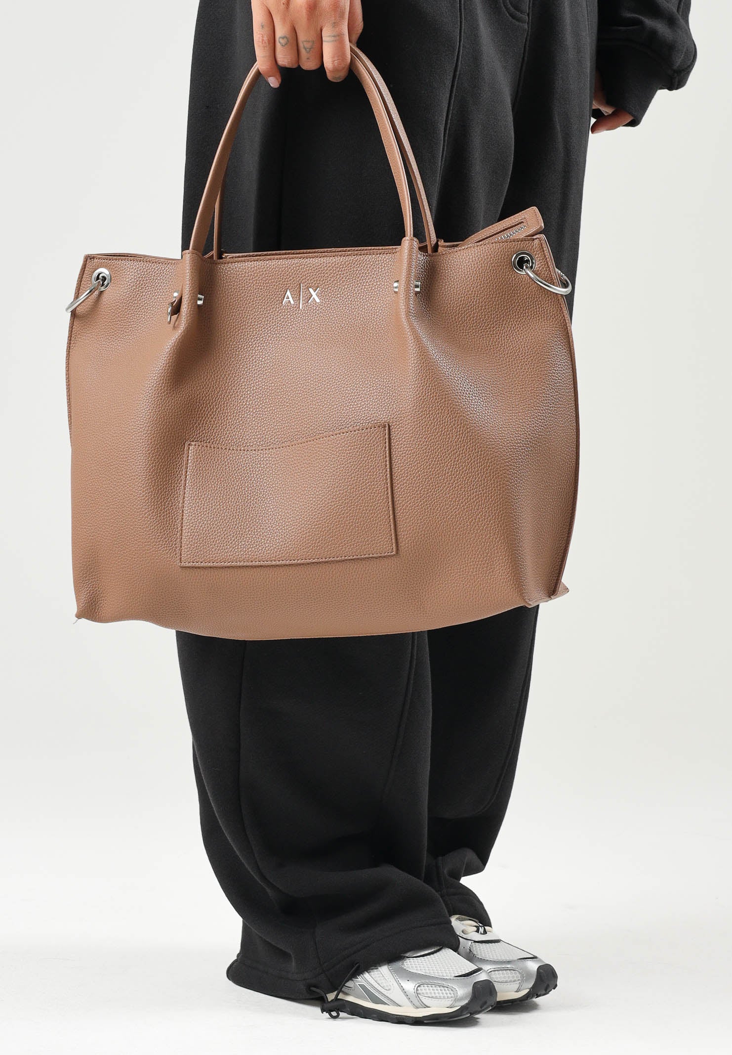 ARMANI EXCHANGE Shopper a mano marionette marrone da donna con doppi manici, tracolla removibile e tasca frontale XW001211AF15625 U6186 ARMANI EXCHANGE 