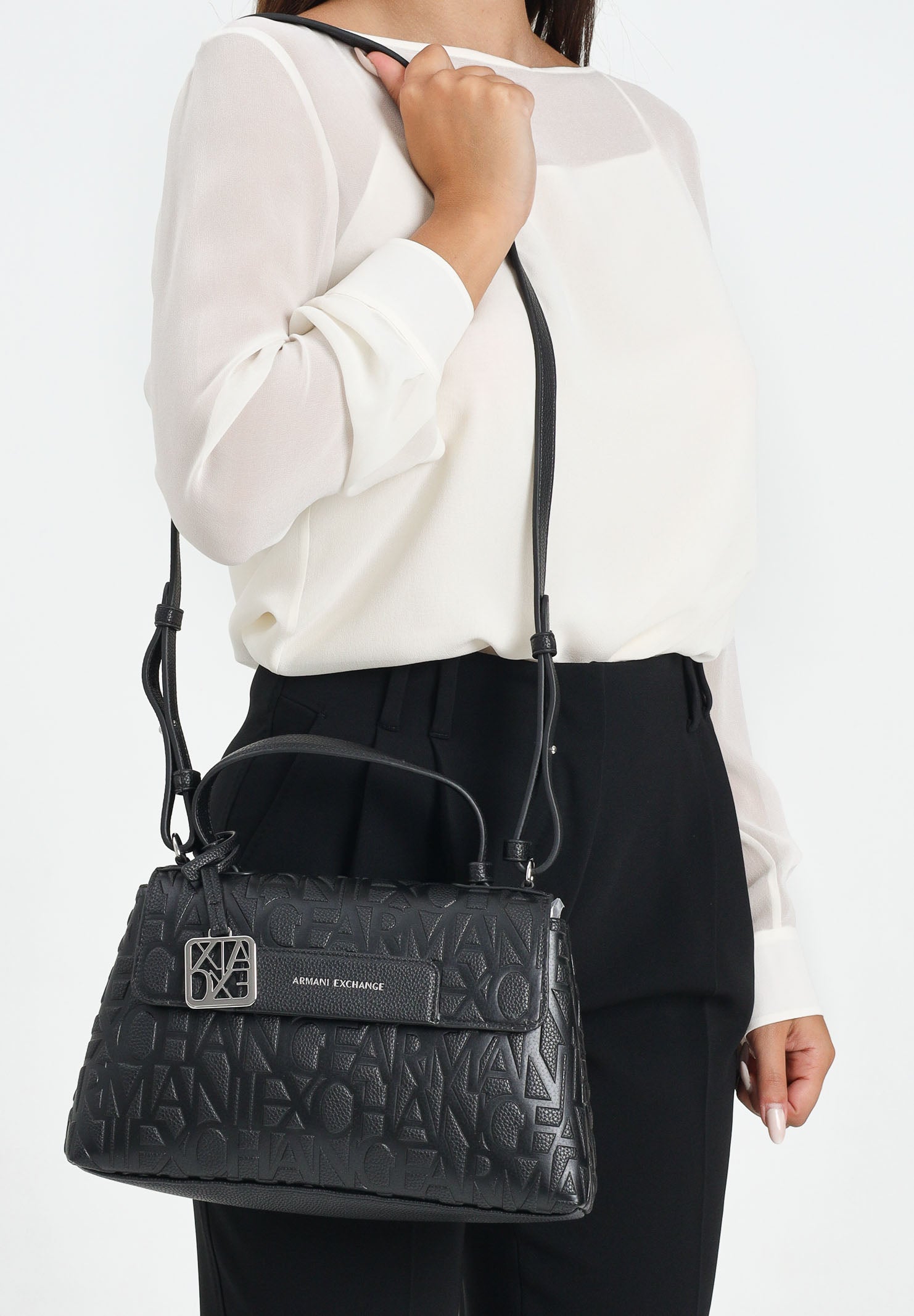 ARMANI EXCHANGE Borsa a mano nera da donna con logo all-over XW001223AF15774 UC001 ARMANI EXCHANGE 