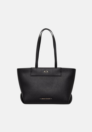 ARMANI EXCHANGE Borsa a spalla nera da donna con manici lunghi a spalla e placca con logo metallico XW001538AF26447 UC001 ARMANI EXCHANGE 
