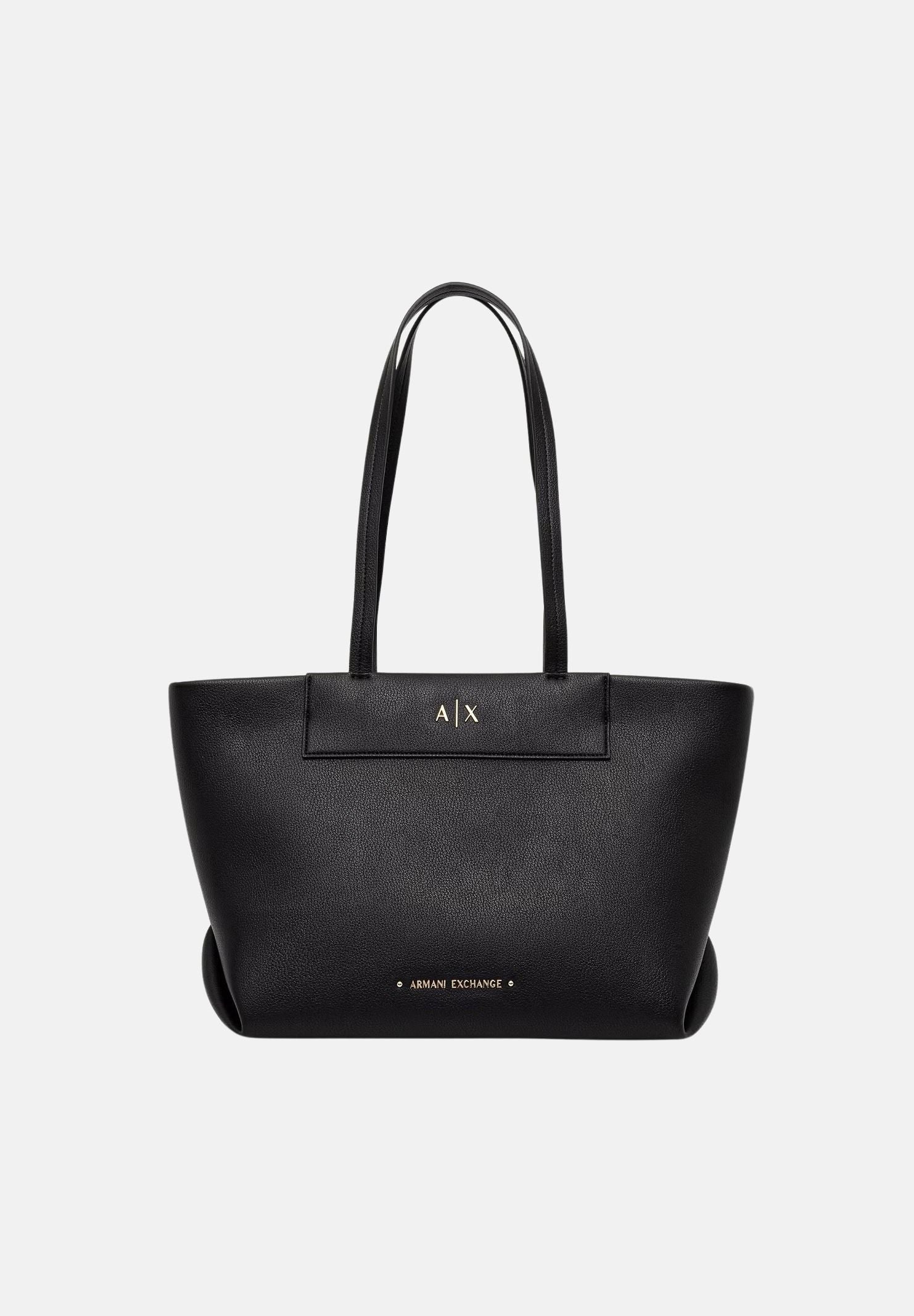 ARMANI EXCHANGE Borsa a spalla nera da donna con manici lunghi a spalla e placca con logo metallico XW001538AF26447 UC001 ARMANI EXCHANGE 