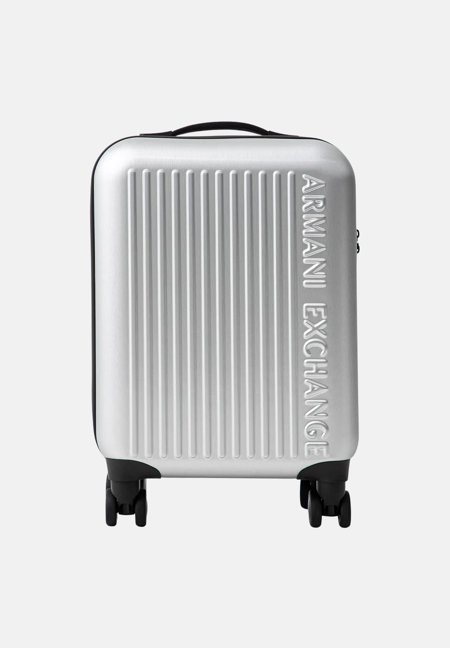 ARMANI EXCHANGE Trolley silver agento da donna con superficie scanalata rigida e ruote multidirezionali XW002233AF30338 M8104 ARMANI EXCHANGE 