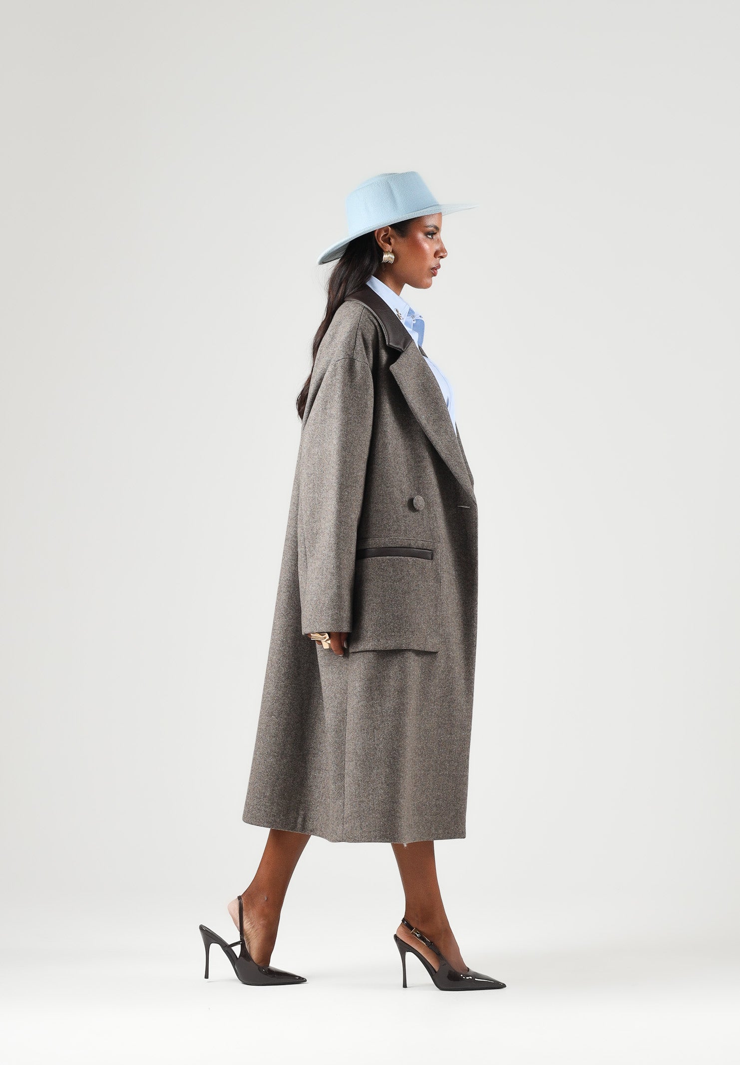 ARMANI EXCHANGE Cappotto lungo marrone da donna con colletto a contrasto in velluto e tasche applicate XW002451AF26075 F6044 ARMANI EXCHANGE 
