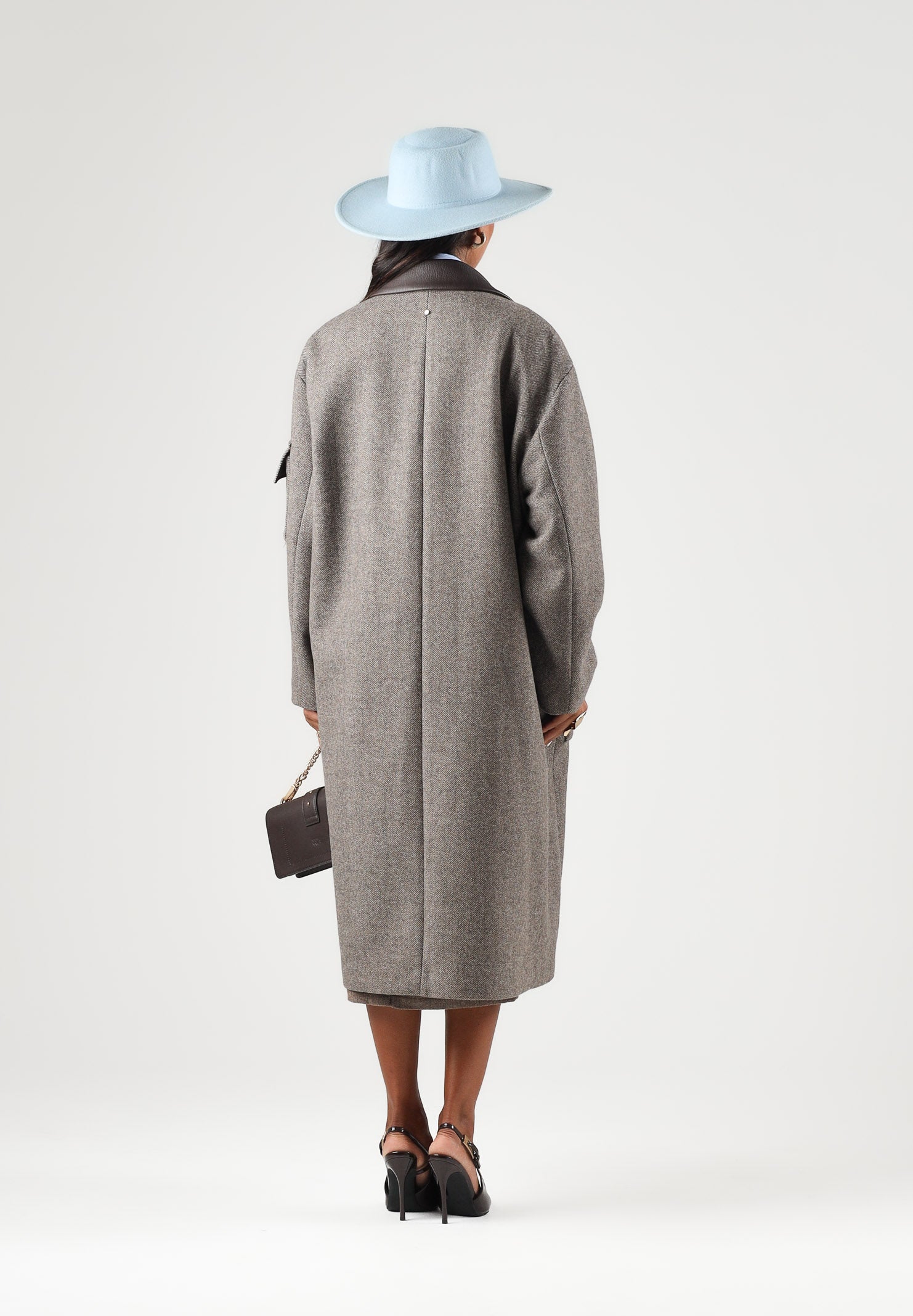 ARMANI EXCHANGE Cappotto lungo marrone da donna con colletto a contrasto in velluto e tasche applicate XW002451AF26075 F6044 ARMANI EXCHANGE 