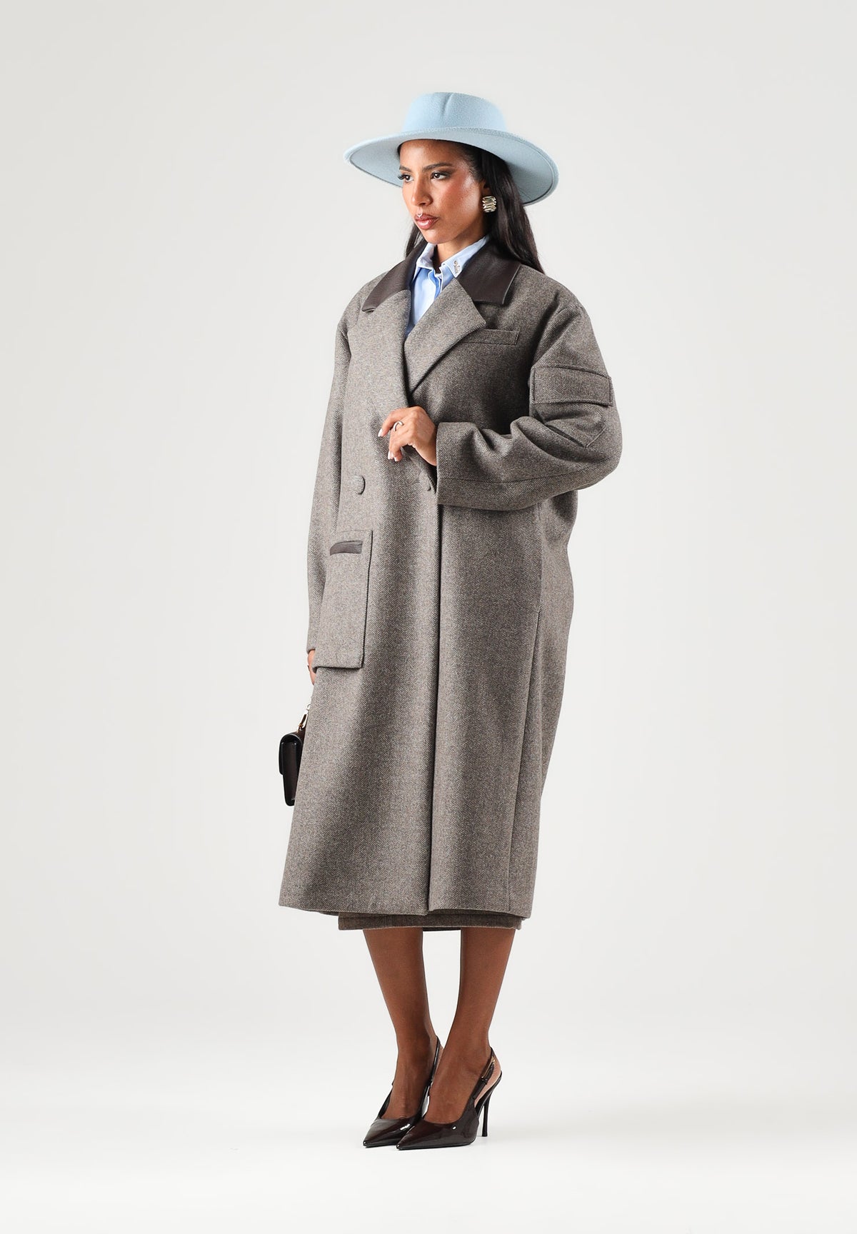 ARMANI EXCHANGE Cappotto lungo marrone da donna con colletto a contrasto in velluto e tasche applicate XW002451AF26075 F6044 ARMANI EXCHANGE 