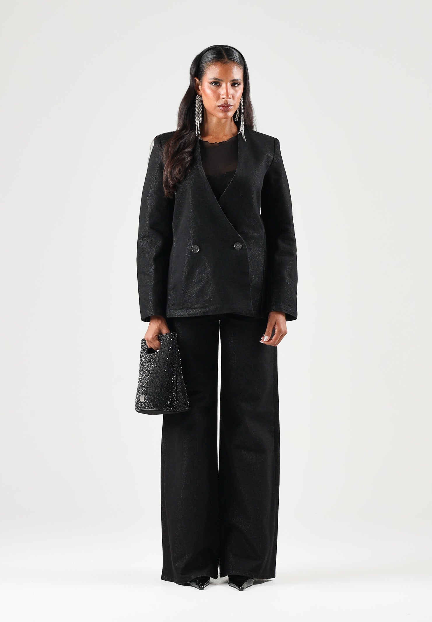 ARMANI EXCHANGE Giacca monopetto nera da donna con finitura leggermente lucida XW002508AF25774 MC002 ARMANI EXCHANGE 