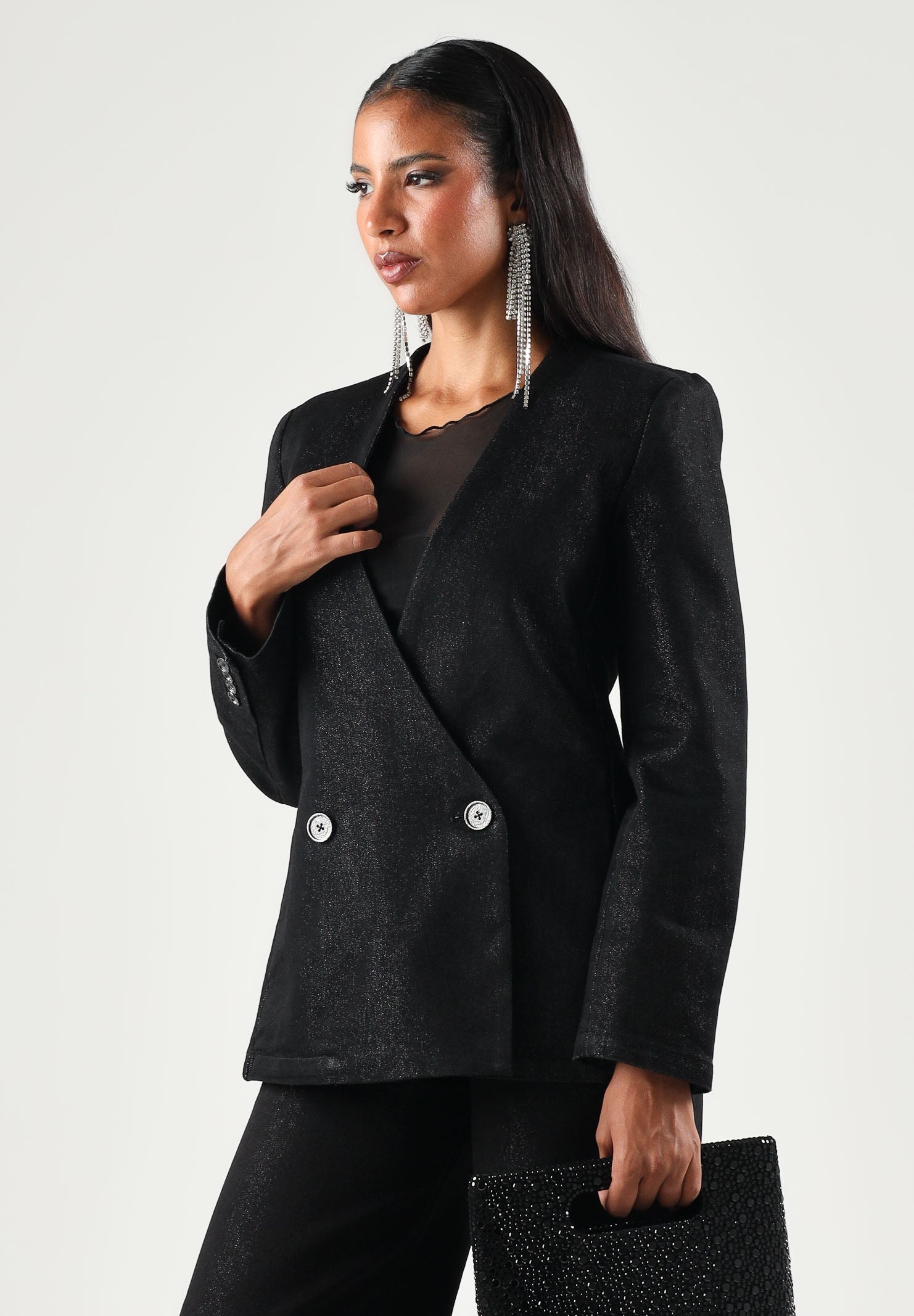 ARMANI EXCHANGE Giacca monopetto nera da donna con finitura leggermente lucida XW002508AF25774 MC002 ARMANI EXCHANGE 