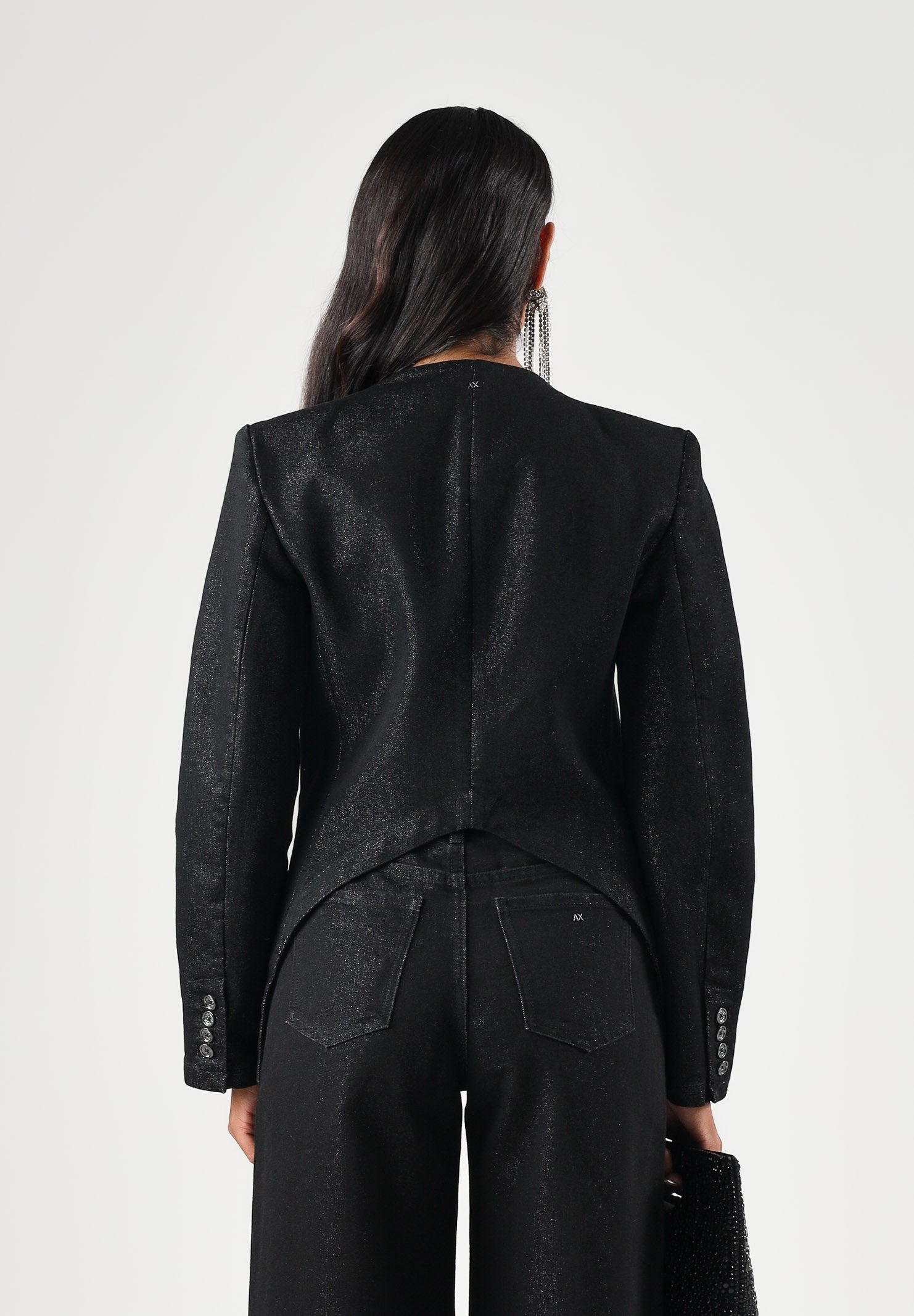 ARMANI EXCHANGE Giacca monopetto nera da donna con finitura leggermente lucida XW002508AF25774 MC002 ARMANI EXCHANGE 