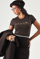ARMANI EXCHANGE T-shirt manica corta antagonist-marrone caldo da donna con  logo metallico stampato sul petto. XW002547AF23955 U6032 ARMANI EXCHANGE 