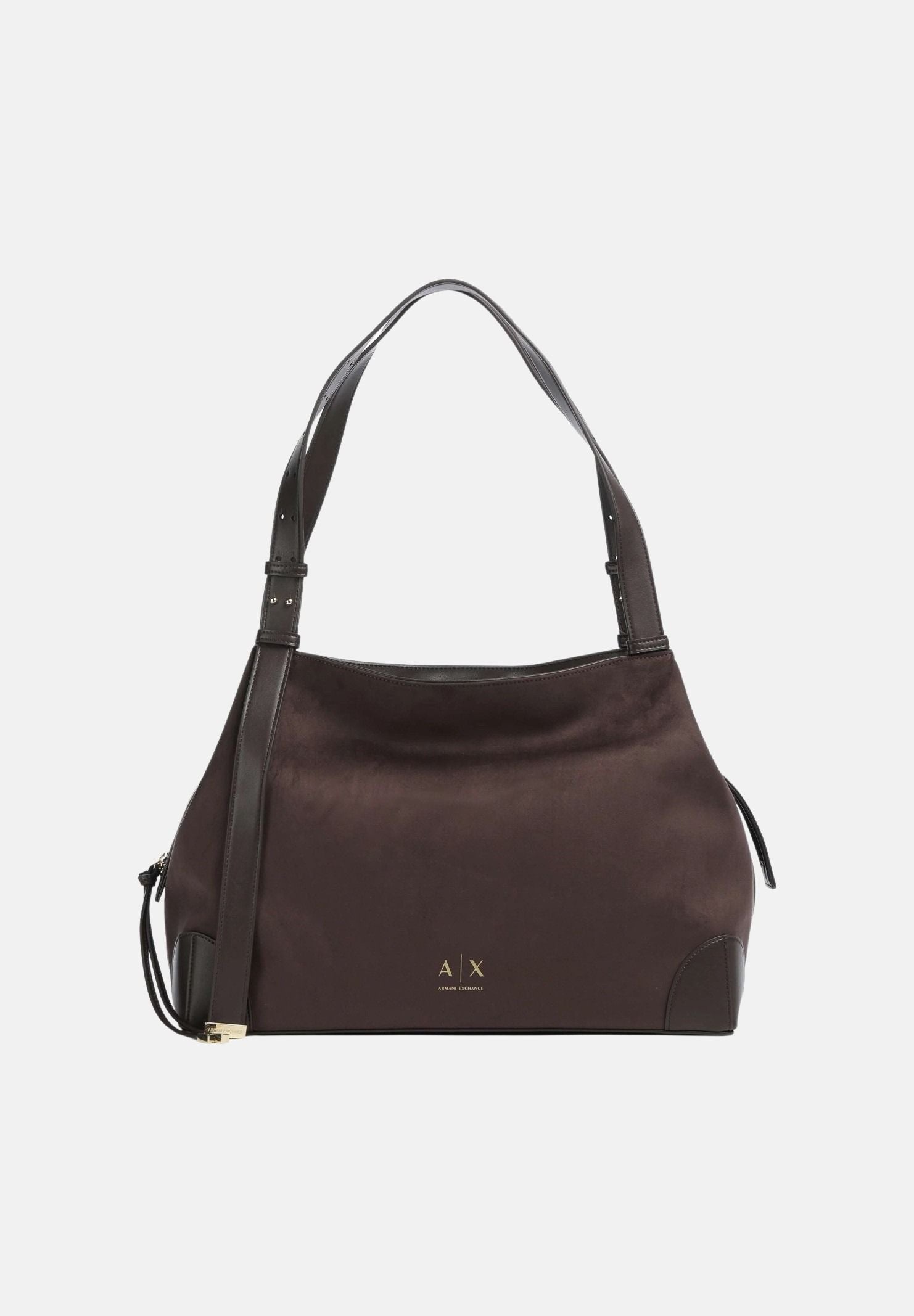 ARMANI EXCHANGE Borsa a spalla HOBO  marrone da donna con manico regolabile, chiusura con zip e dettagli metallici dorati. XW002603AF22666 U6032 ARMANI EXCHANGE 