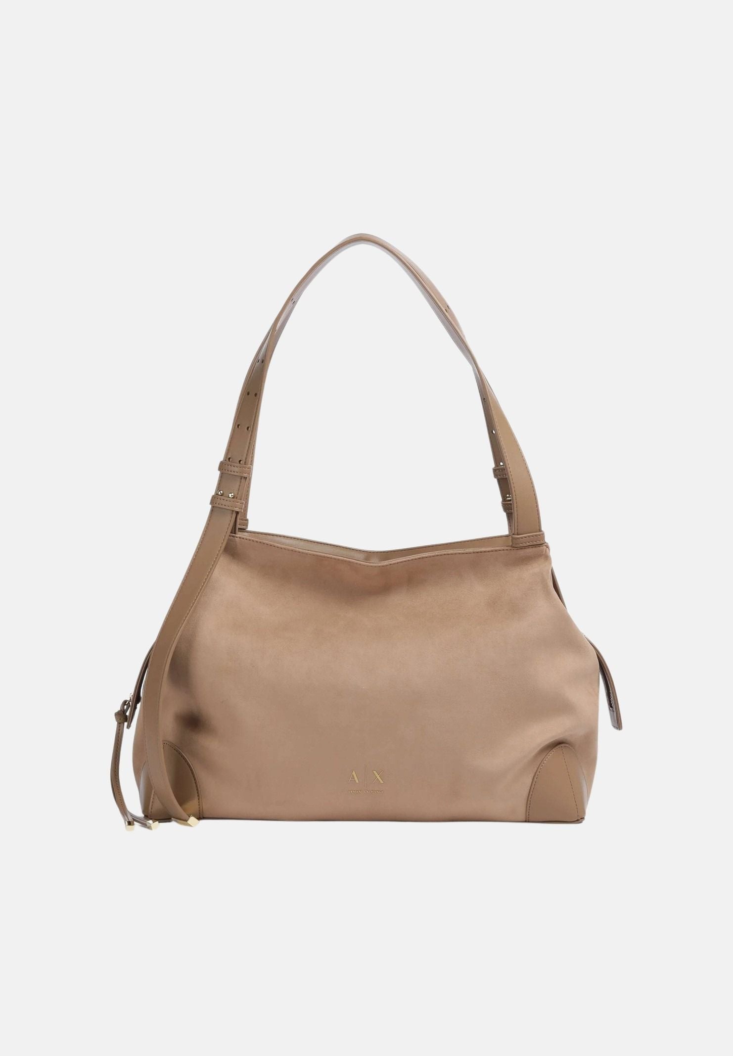 ARMANI EXCHANGE Borsa a spalla HOBO beige da donna con manico regolabile, chiusura con zip e dettagli metallici dorati. XW002603AF22666 U6186 ARMANI EXCHANGE 
