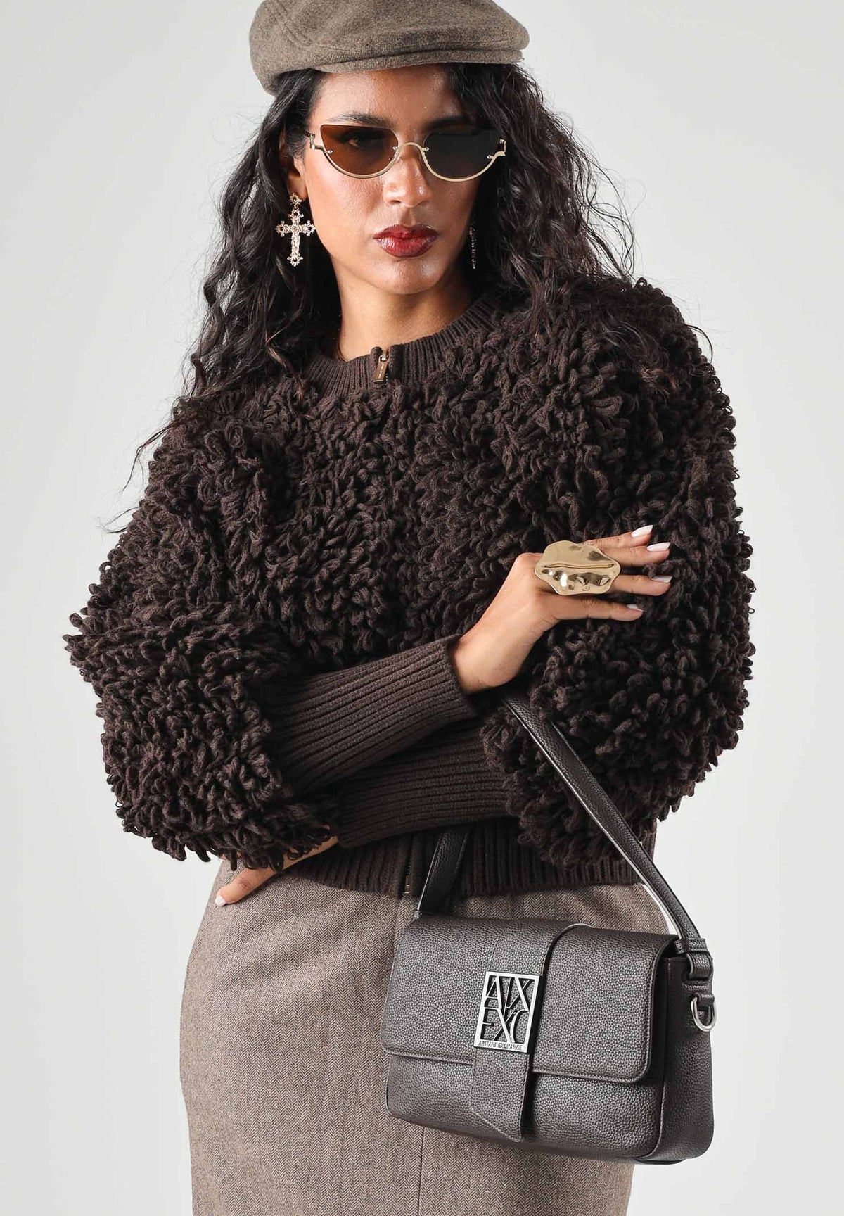 ARMANI EXCHANGE Bomber in maglia effetto bouclé  antagonist-marrone da donna con chiusura frontale con zip XW002649AF25941 U6032 ARMANI EXCHANGE 
