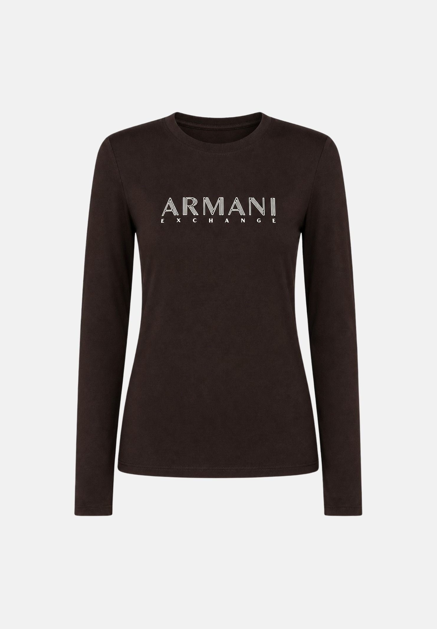 ARMANI EXCHANGE T-shirt manica lunga  marrone da donna con scritta logo metallica sul petto XW002761AF23954 U6032 ARMANI EXCHANGE 