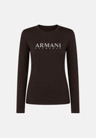 ARMANI EXCHANGE T-shirt manica lunga  marrone da donna con scritta logo metallica sul petto XW002761AF23954 U6032 ARMANI EXCHANGE 