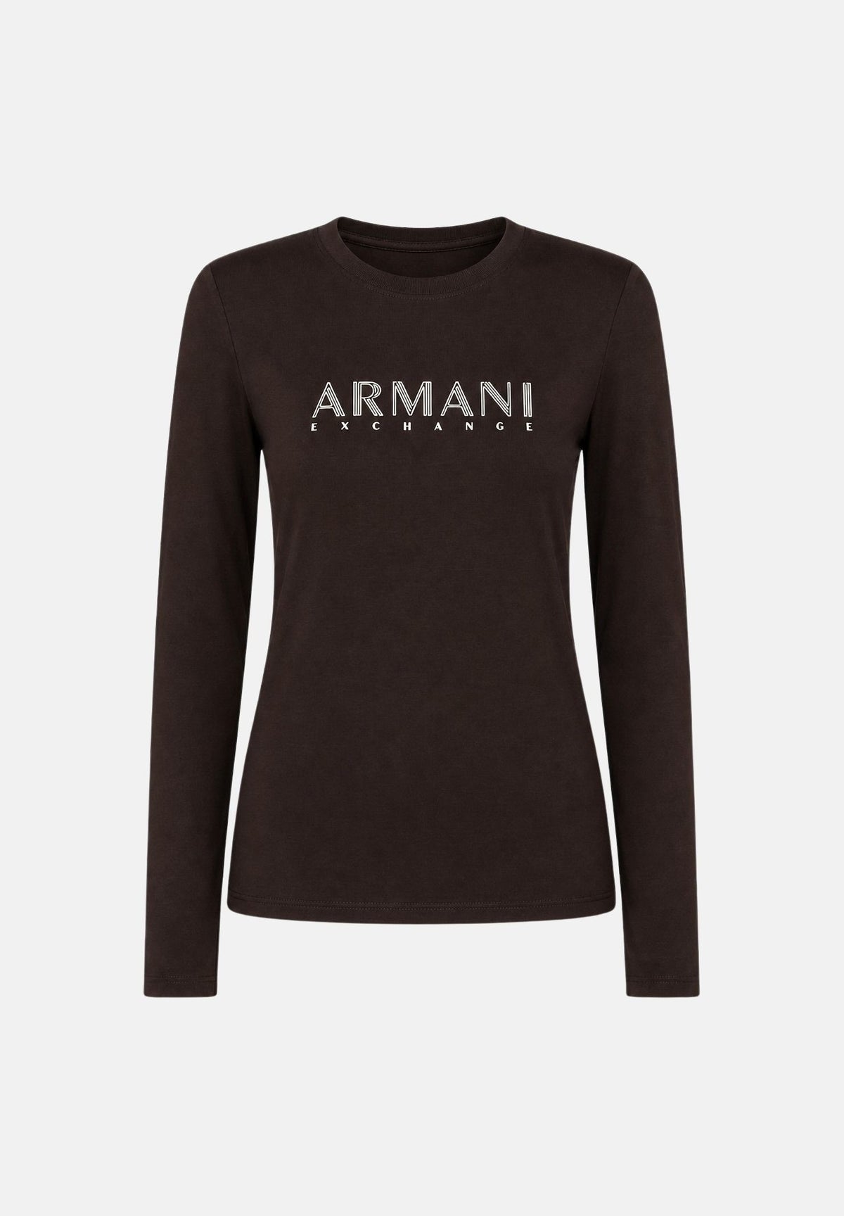 ARMANI EXCHANGE T-shirt manica lunga  marrone da donna con scritta logo metallica sul petto XW002761AF23954 U6032 ARMANI EXCHANGE 