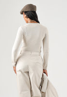 ARMANI EXCHANGE Maglione girocollo repertoire-bianco beige da donna con finitura a costine XW002881AF10352 U1039 ARMANI EXCHANGE 