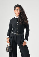 ARMANI EXCHANGE Cardigan corto REPERTOIRE nero da donna con scollo rotondo e bottoni decorativi. XW002883AF10352 UC001 ARMANI EXCHANGE 