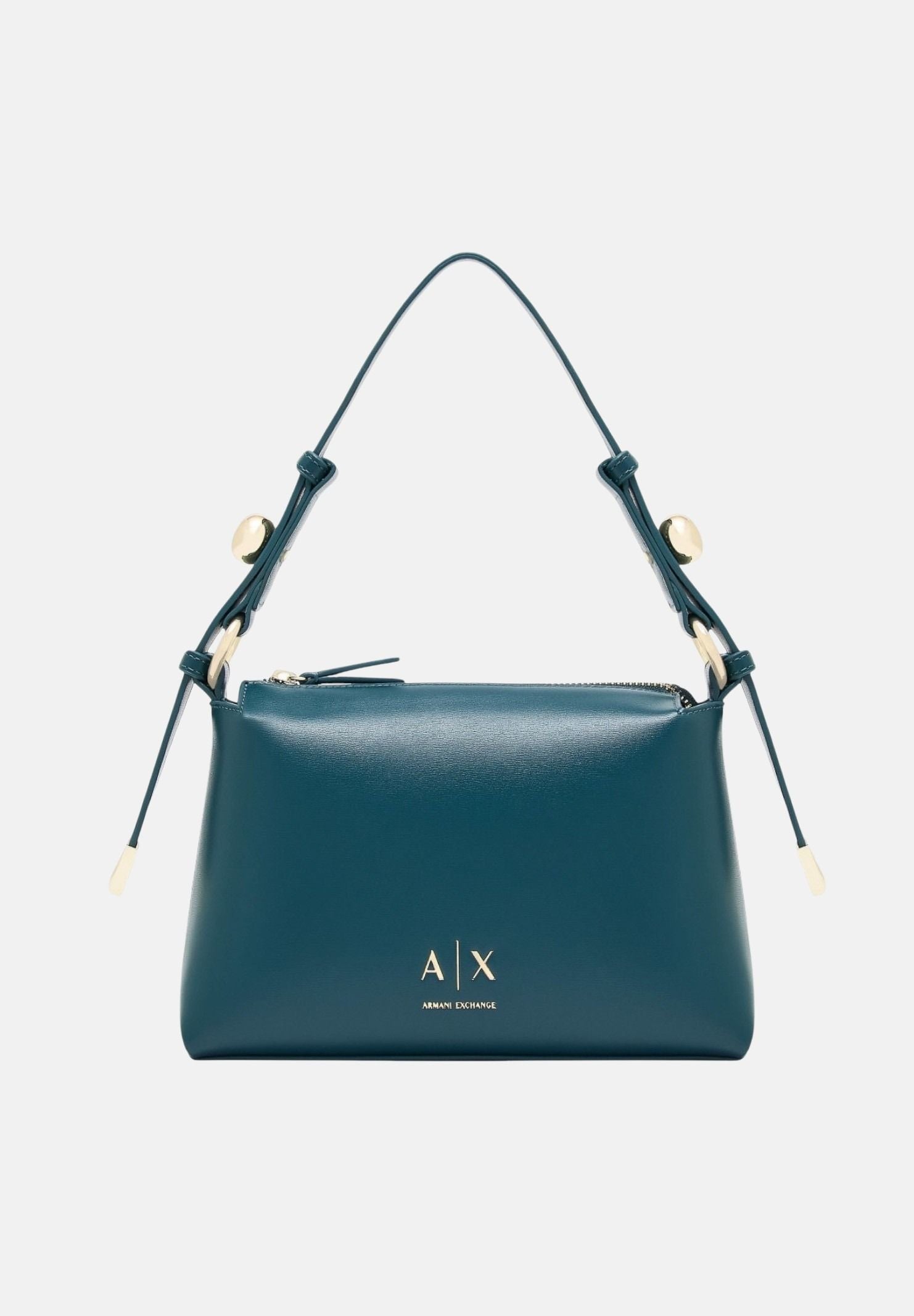 ARMANI EXCHANGE Borsa a spalla verde petrolio da donna con tracolla regolabile e dettagli metallici dorati XW002990AF26452 U7338 ARMANI EXCHANGE 