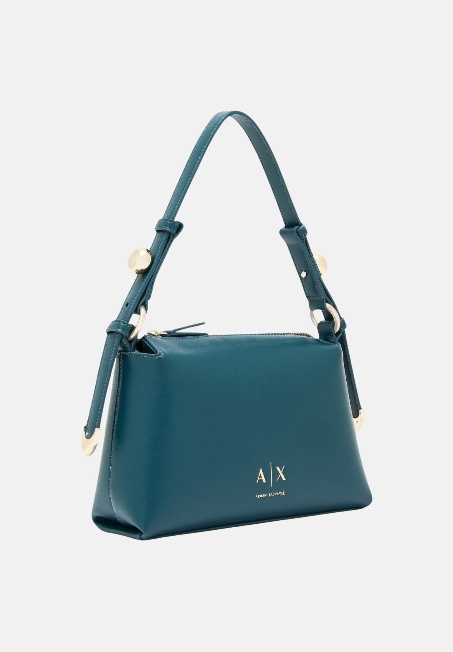 ARMANI EXCHANGE Borsa a spalla verde petrolio da donna con tracolla regolabile e dettagli metallici dorati XW002990AF26452 U7338 ARMANI EXCHANGE 