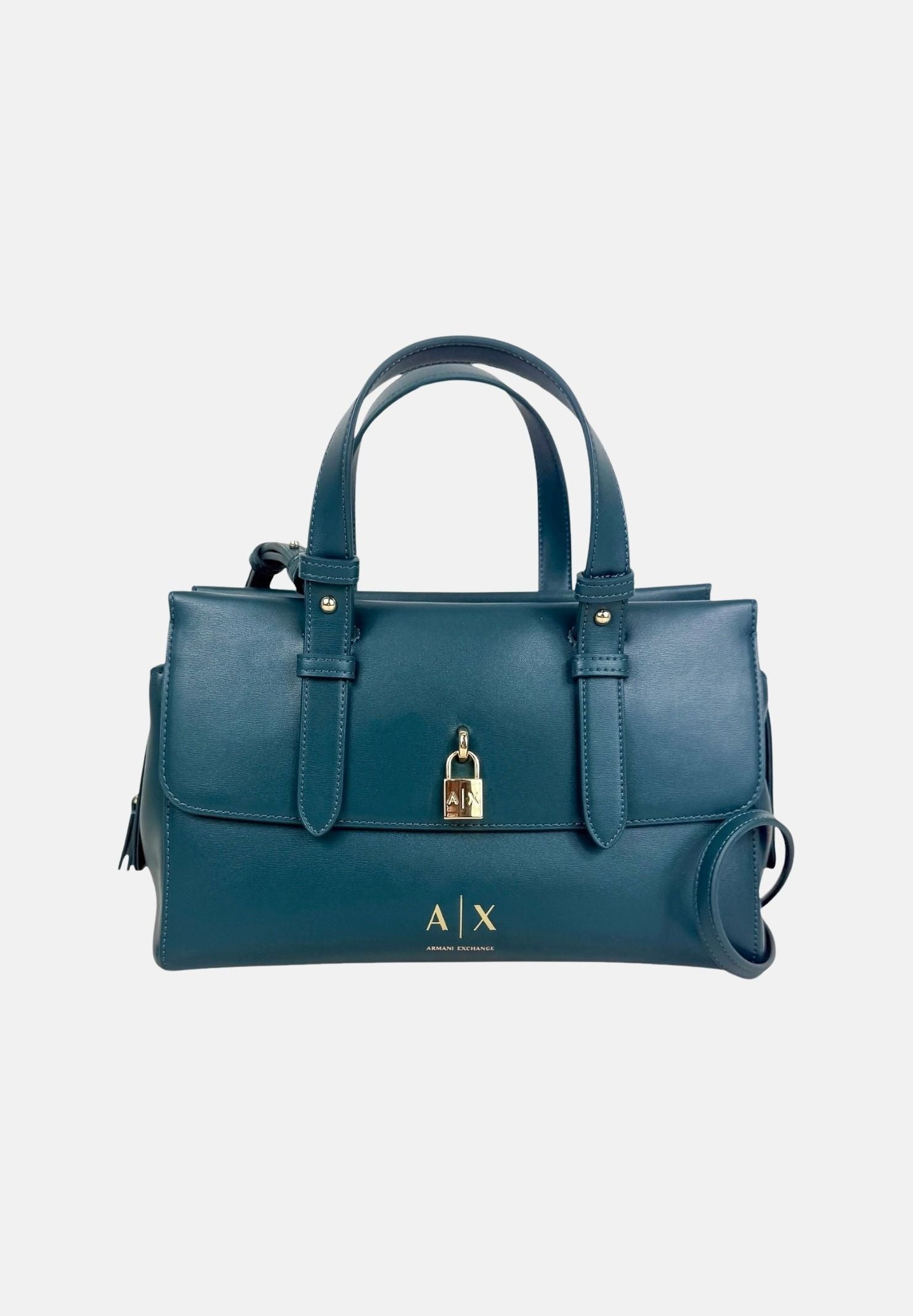 ARMANI EXCHANGE Borsa a mano verde petrolio da donna con chiusura con lucchetto e manici rigidi XW003055AF28605 U7338 ARMANI EXCHANGE 