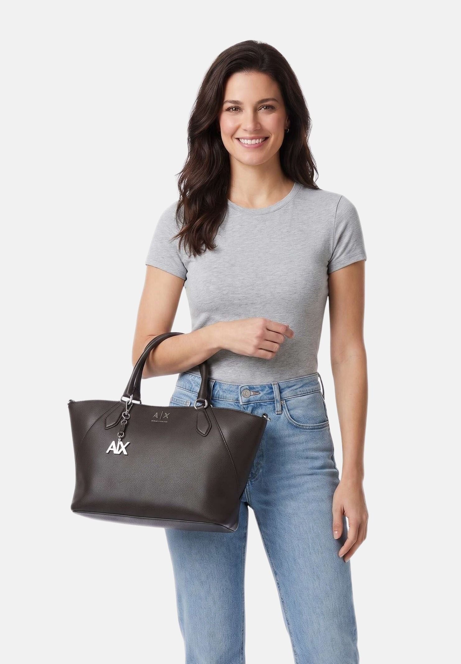 ARMANI EXCHANGE Borsa a mano antagonist grigia da donna con tracolla logata e manici strutturati XW003086AF26569 U6032 ARMANI EXCHANGE 