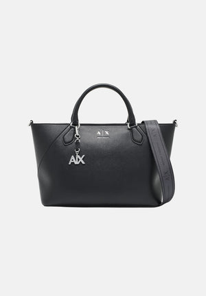 ARMANI EXCHANGE Borsa a mano nera da  donna con doppi manici e charm logato pendente. XW003086AF26569 UC001 ARMANI EXCHANGE 