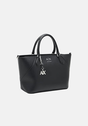 ARMANI EXCHANGE Borsa a mano nera da  donna con doppi manici e charm logato pendente. XW003086AF26569 UC001 ARMANI EXCHANGE 