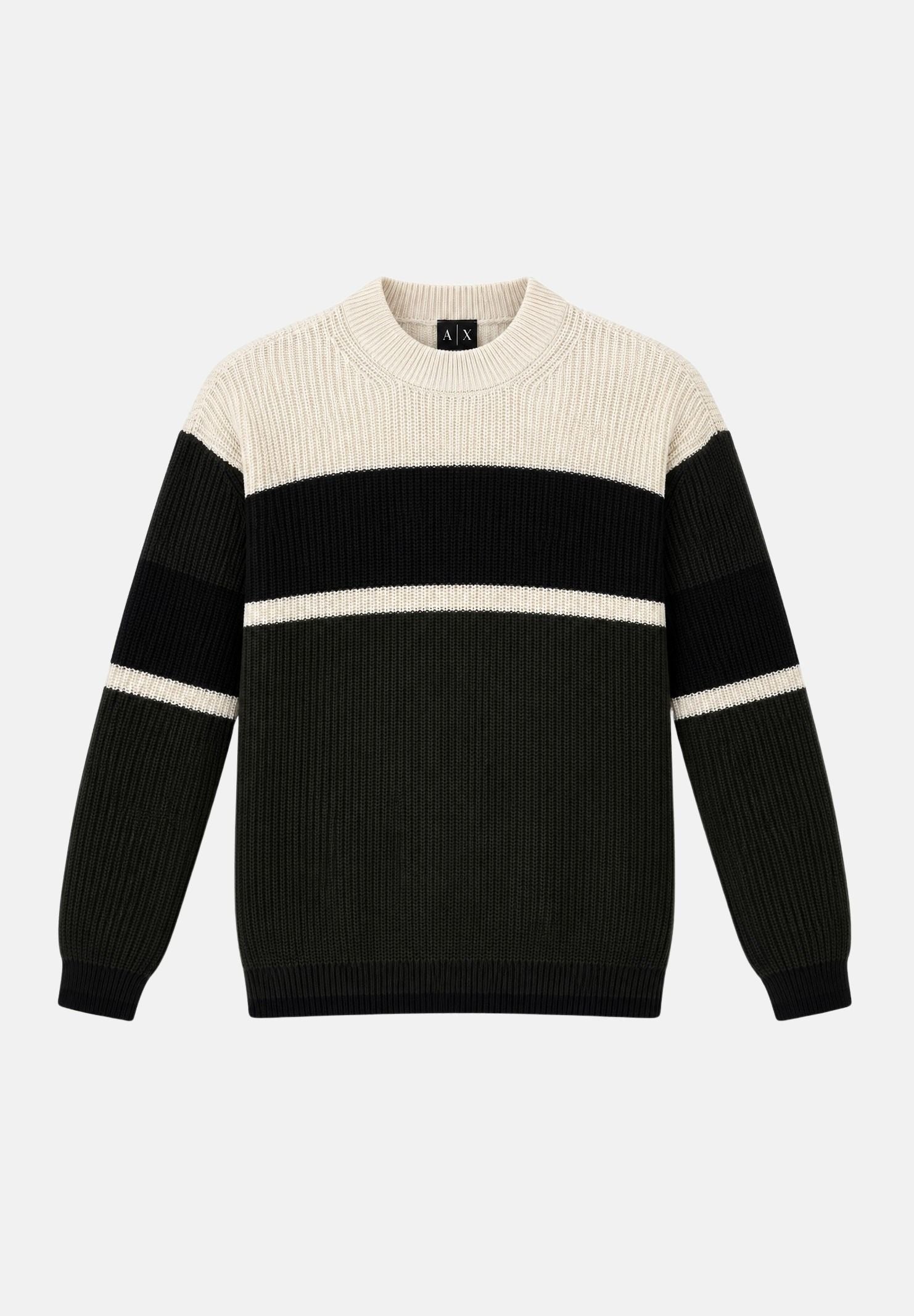ARMANI EXCHANGE Maglione girocollo COLORBLOCK nero-panna per uomo con motivo a righe orizzontali XM002719AF13776 M8438 ARMANI EXCHANGE 