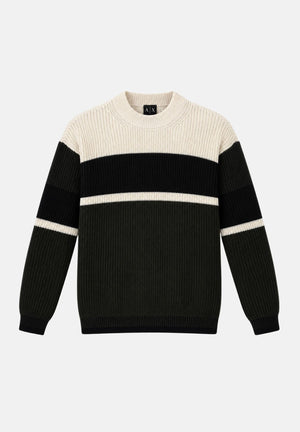 ARMANI EXCHANGE Maglione girocollo COLORBLOCK nero-panna per uomo con motivo a righe orizzontali XM002719AF13776 M8438 ARMANI EXCHANGE 
