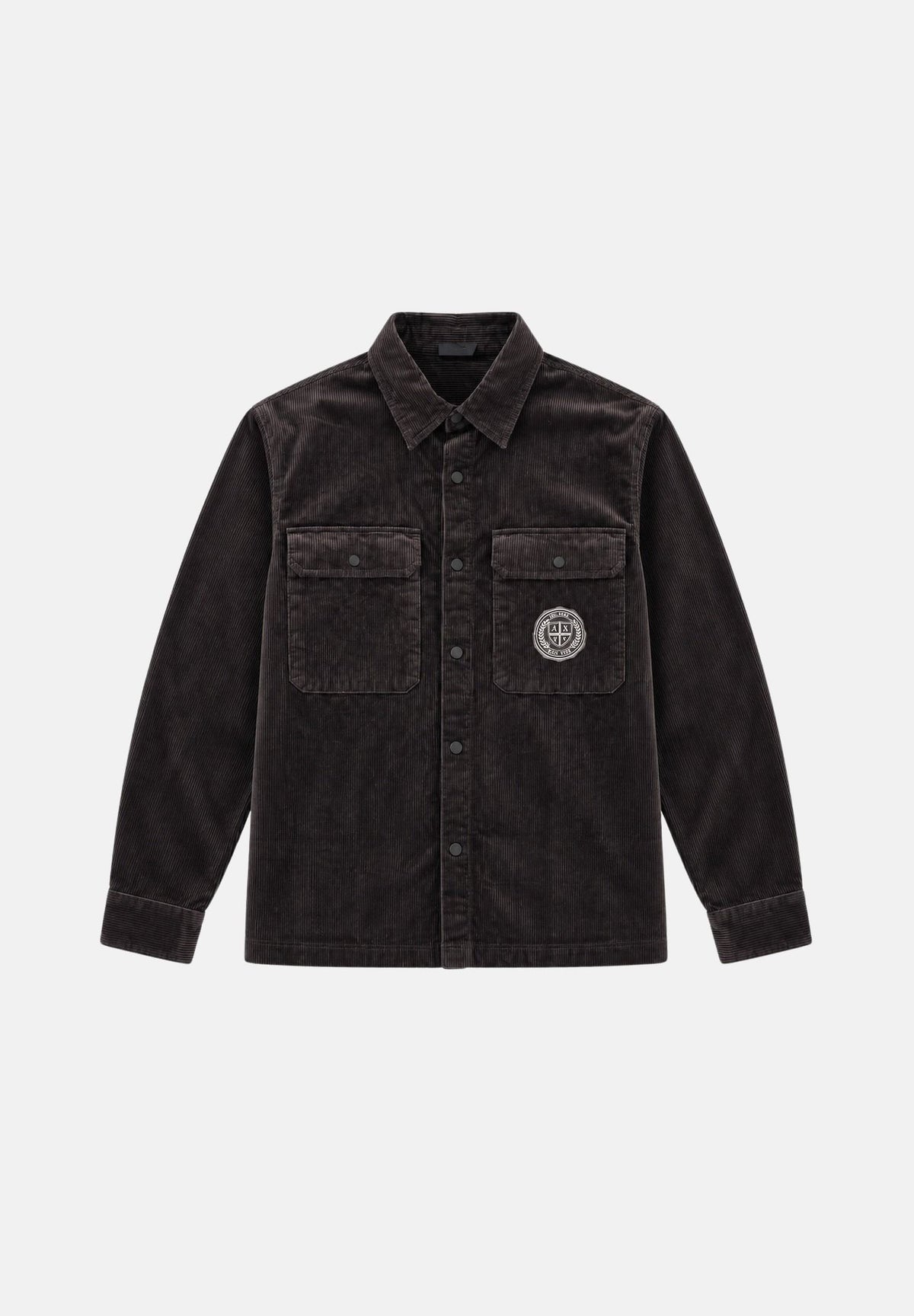 ARMANI EXCHANGE Camicia manica lunga marrone licorice per uomo con tasche sul petto e patch con logo applicato. XM003245AF27114 U8128 ARMANI EXCHANGE 