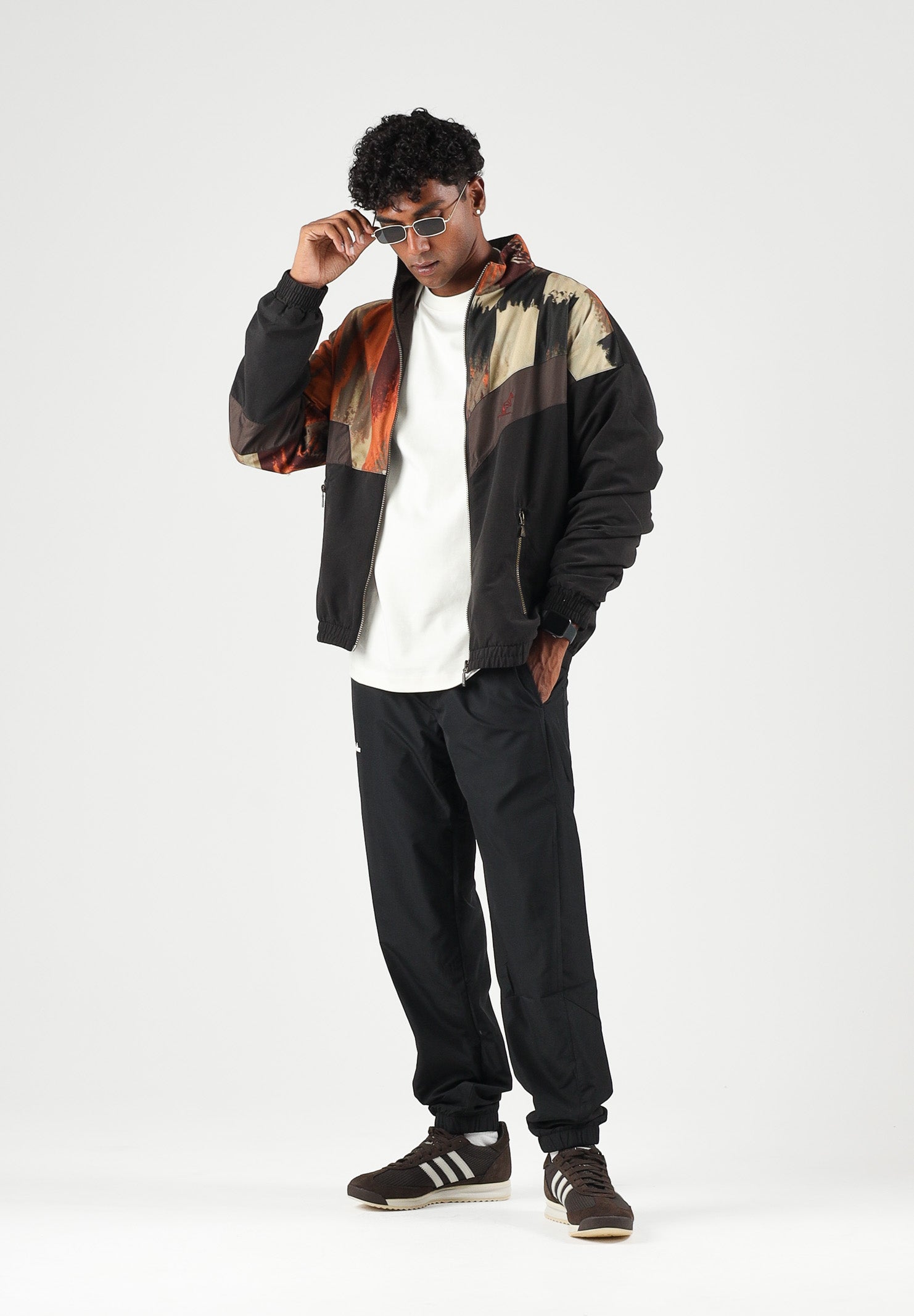 AUSTRALIAN Felpa con zip Rust Track Jacket marrone e nera   per uomo con  inserto fantasia geometrica, realizzata in microfibra ARUGC0020 003 AUSTRALIAN 