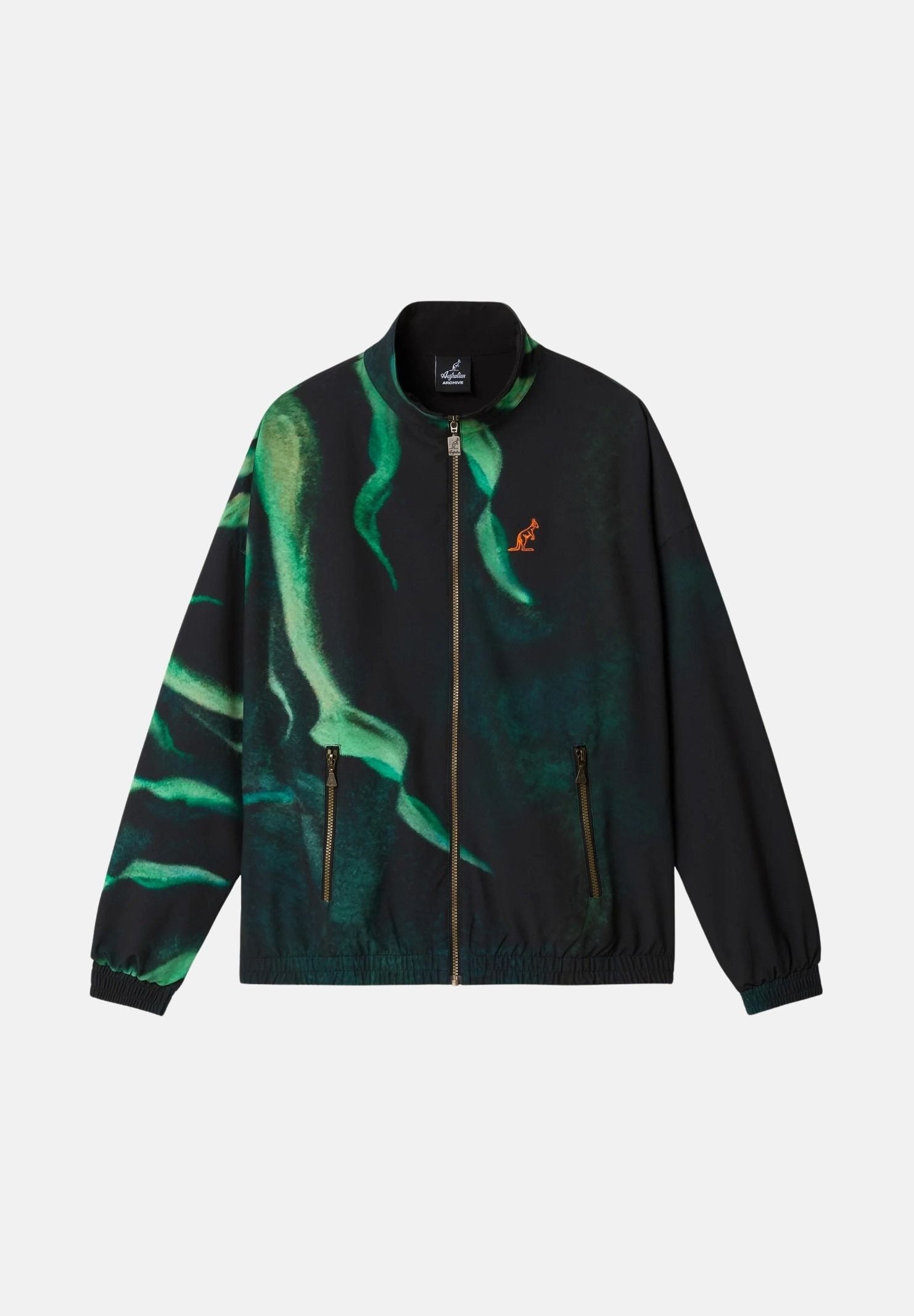 AUSTRALIAN Giacca a vento TRACK JACKET nero-verde da uomo con chiusura a zip intera e grafica fluo verde all-over. ARUGC0046 003 AUSTRALIAN 