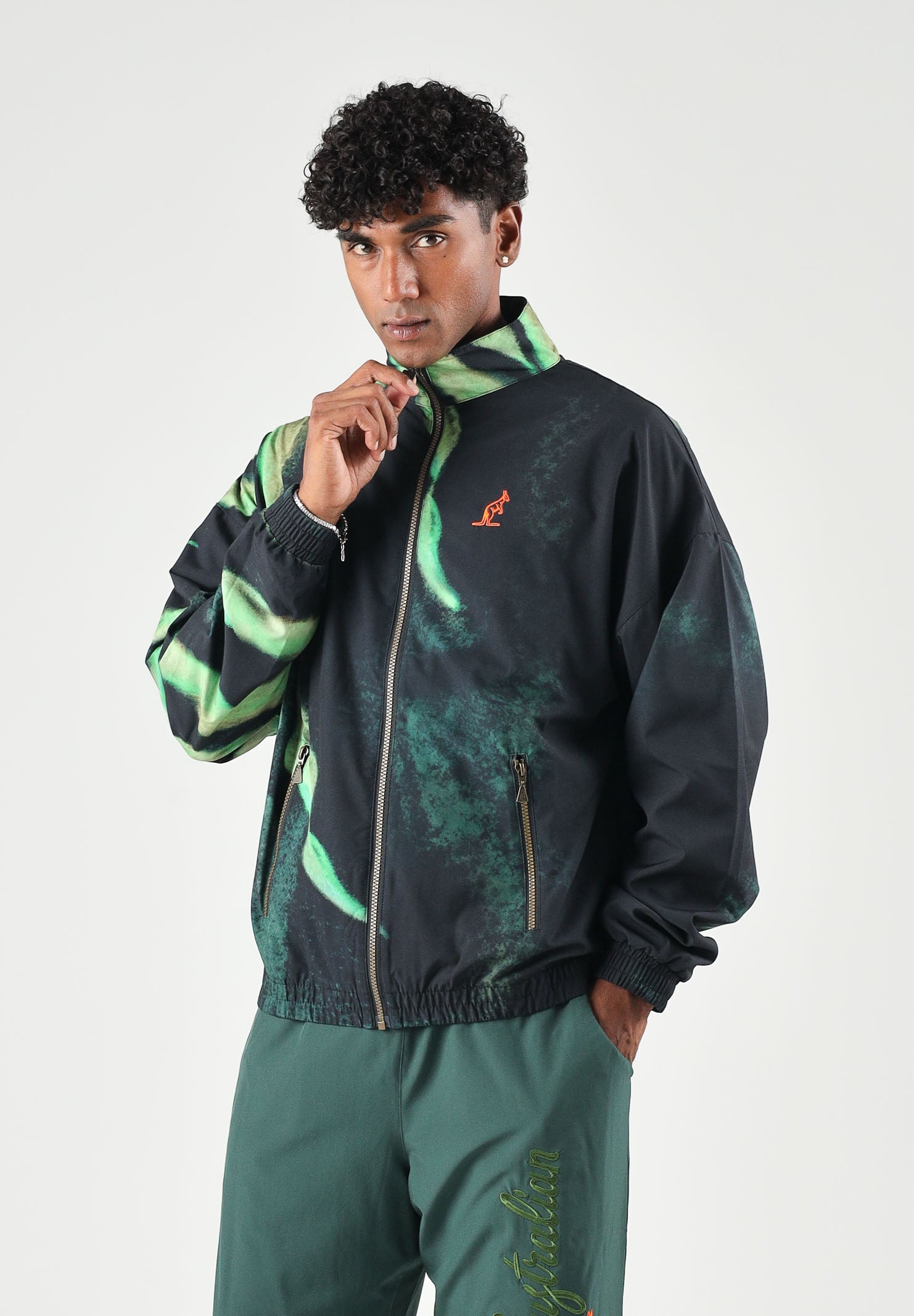 AUSTRALIAN Felpa con zip TRACK JACKET nero-verde da uomo con chiusura a zip intera, realizzata in microfibra ARUGC0046 003 AUSTRALIAN 