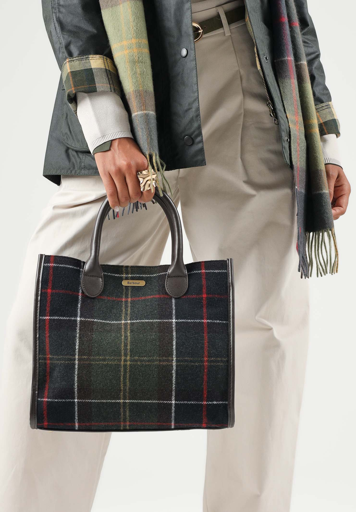 BARBOUR Borsa a mano TARTAN TOTE BAG verde da donna con manici in pelle 262MLBA0423 OL91 BARBOUR 