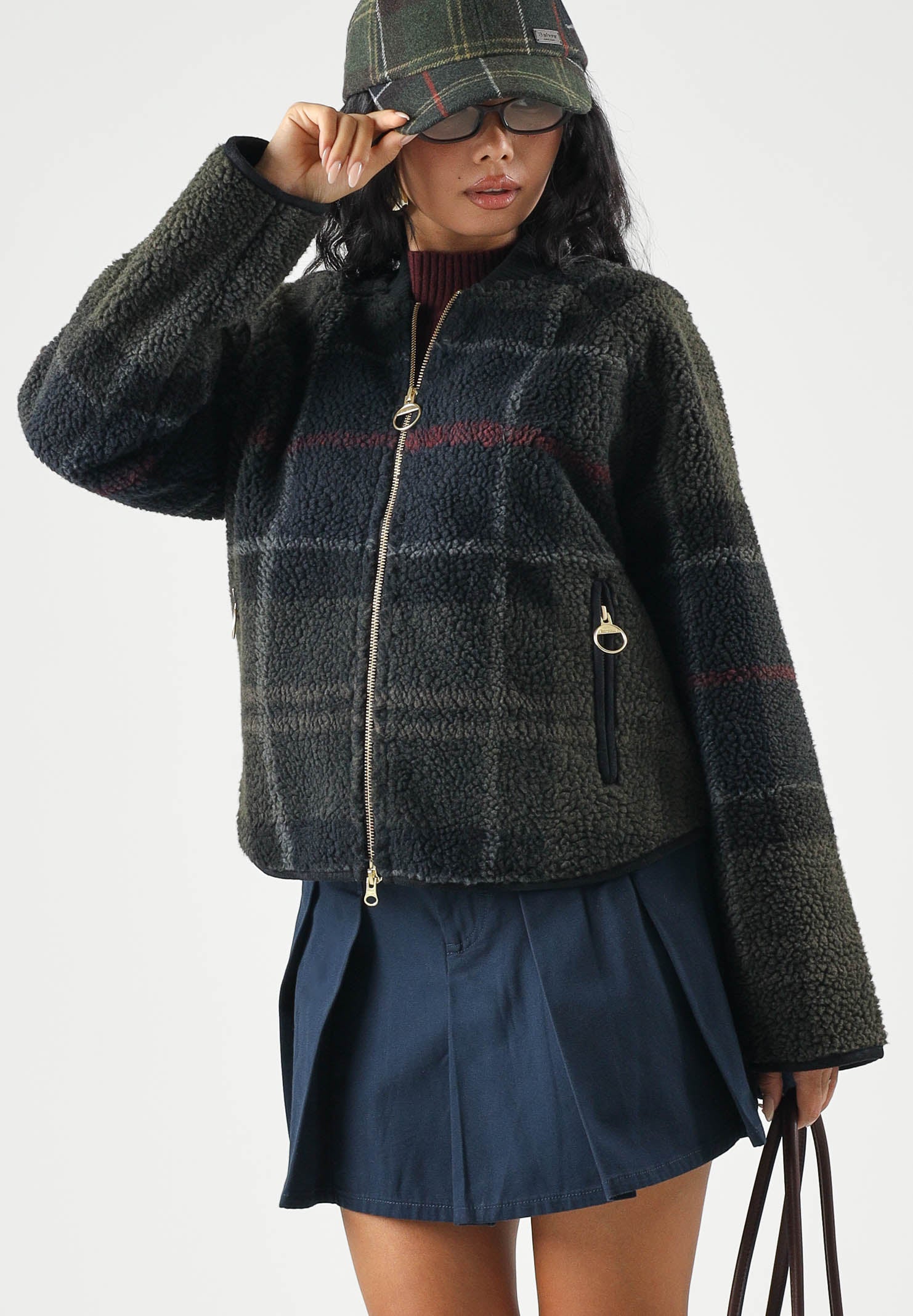 BARBOUR Giacca-bomber  SHADOW TARTAN verde da donna con motivo tartan e chiusura con zip integrale 262MLFL0090 TN43 BARBOUR 