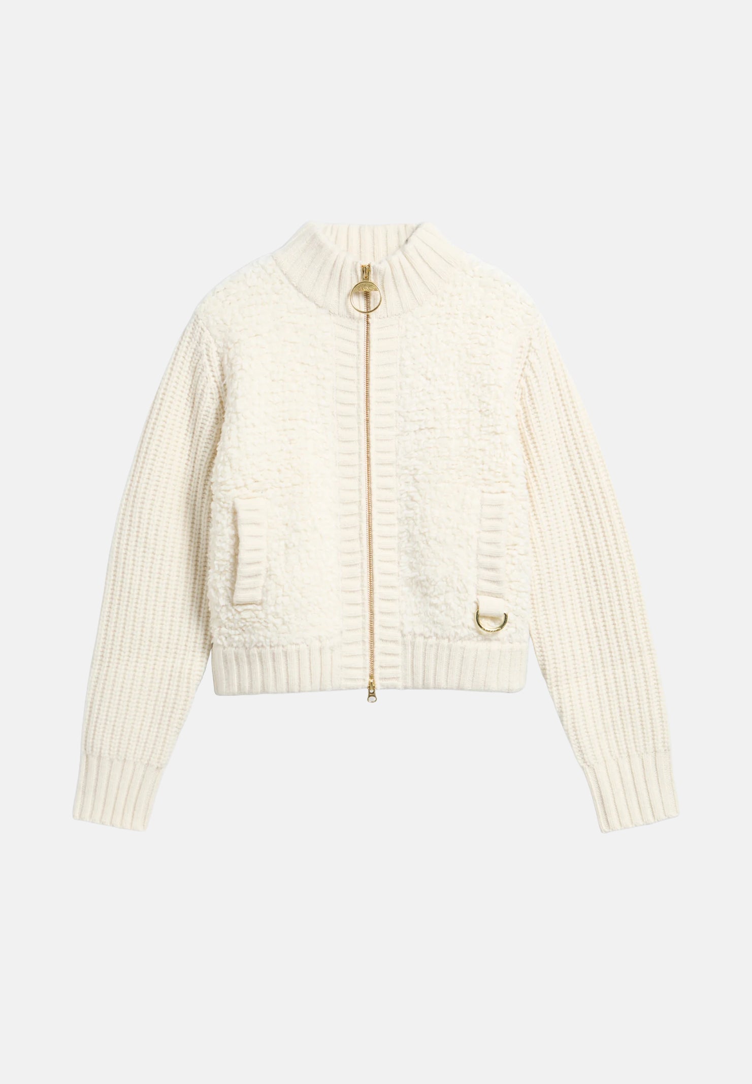 BARBOUR Cardigan HAZELWOOD ZIP-THROUGH Ecru bianco panna da donna, corto,  collo alto e zip ad anello. 262MLKN1784 CR31 BARBOUR 