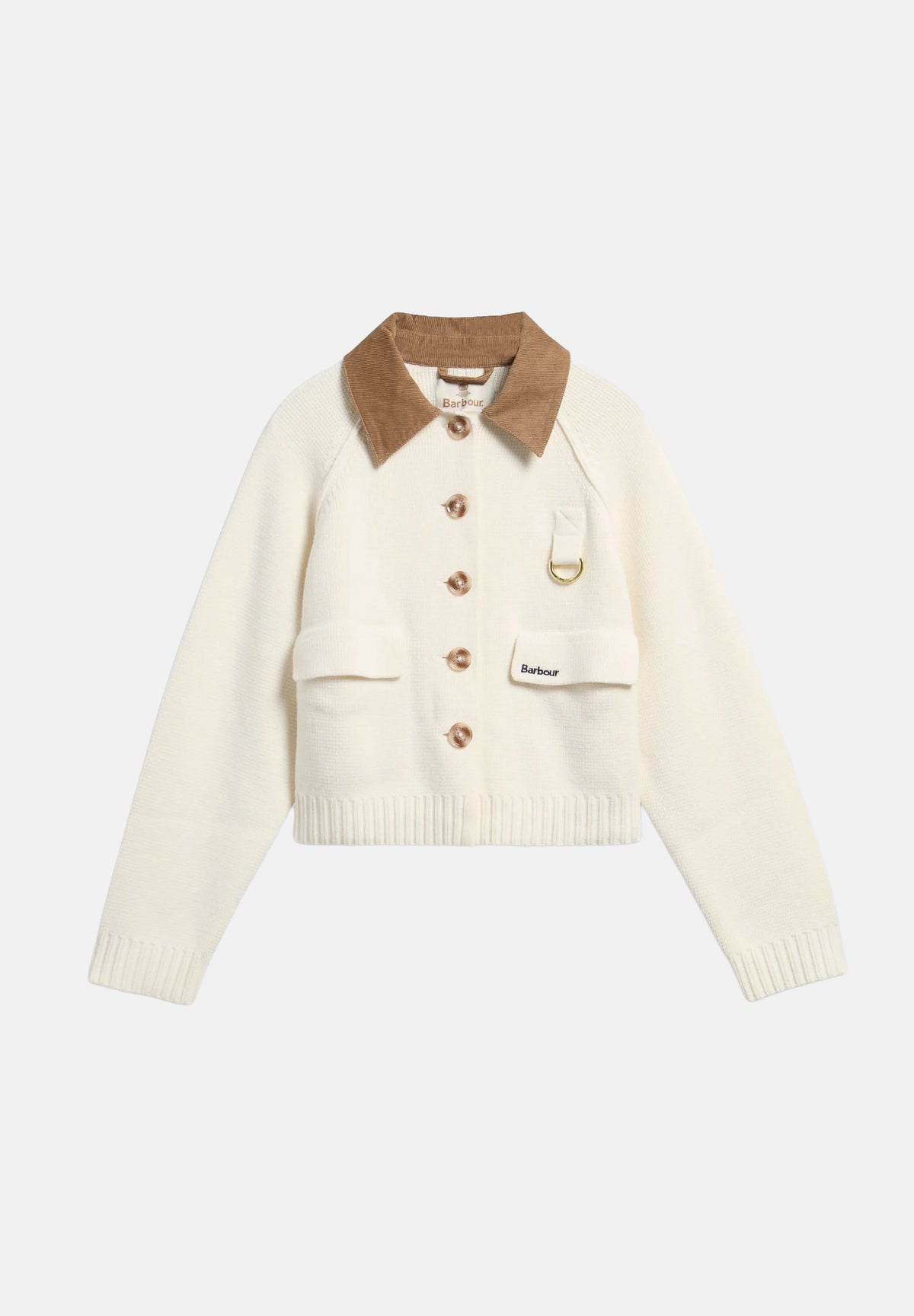 BARBOUR Cardigan corto  COLLARED KNITTED  ecru per donna con colletto in contrasto e tasconi applicati 262MLKN1794 CR31 BARBOUR 