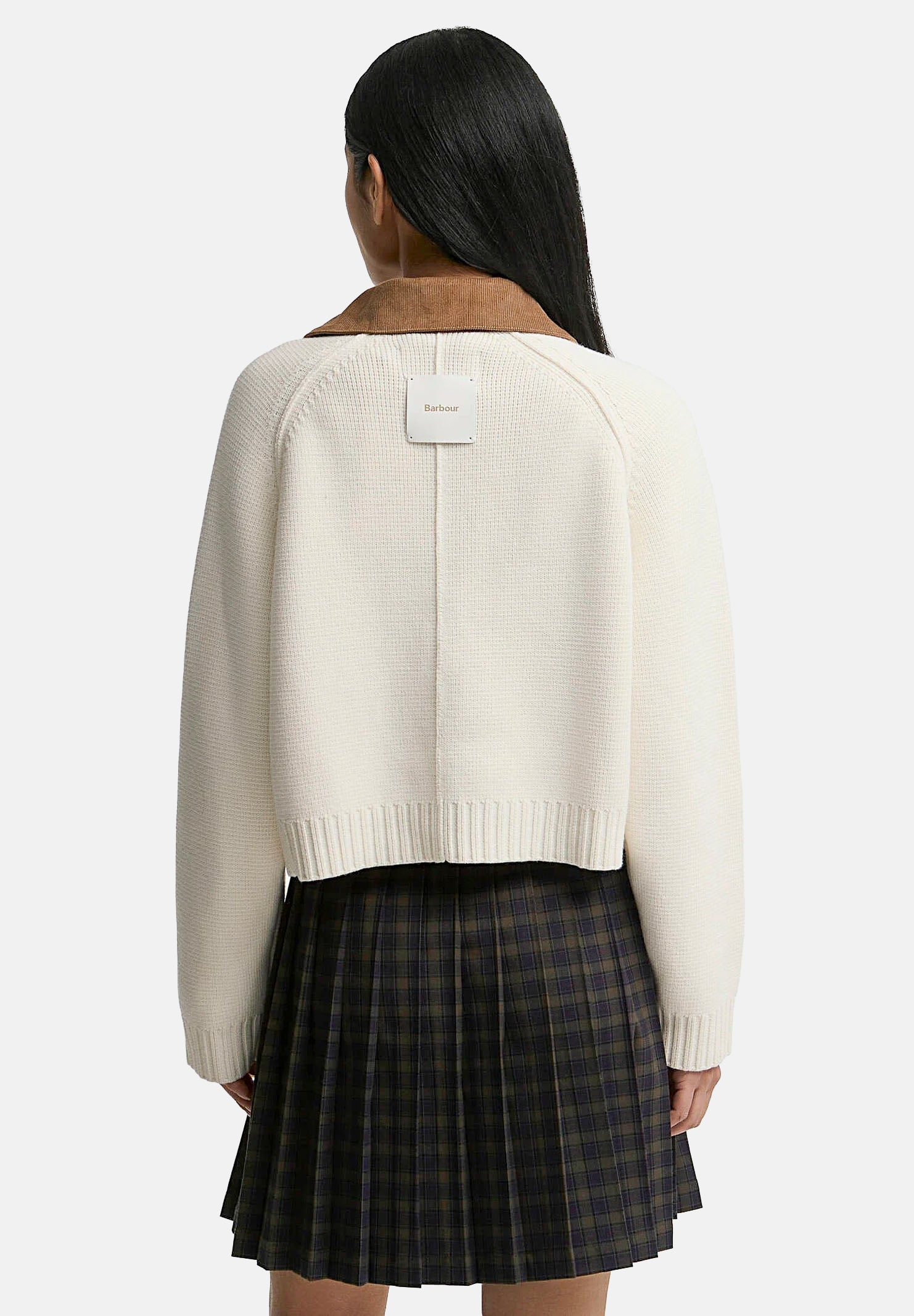 BARBOUR Cardigan corto  COLLARED KNITTED  ecru per donna con colletto in contrasto e tasconi applicati 262MLKN1794 CR31 BARBOUR 