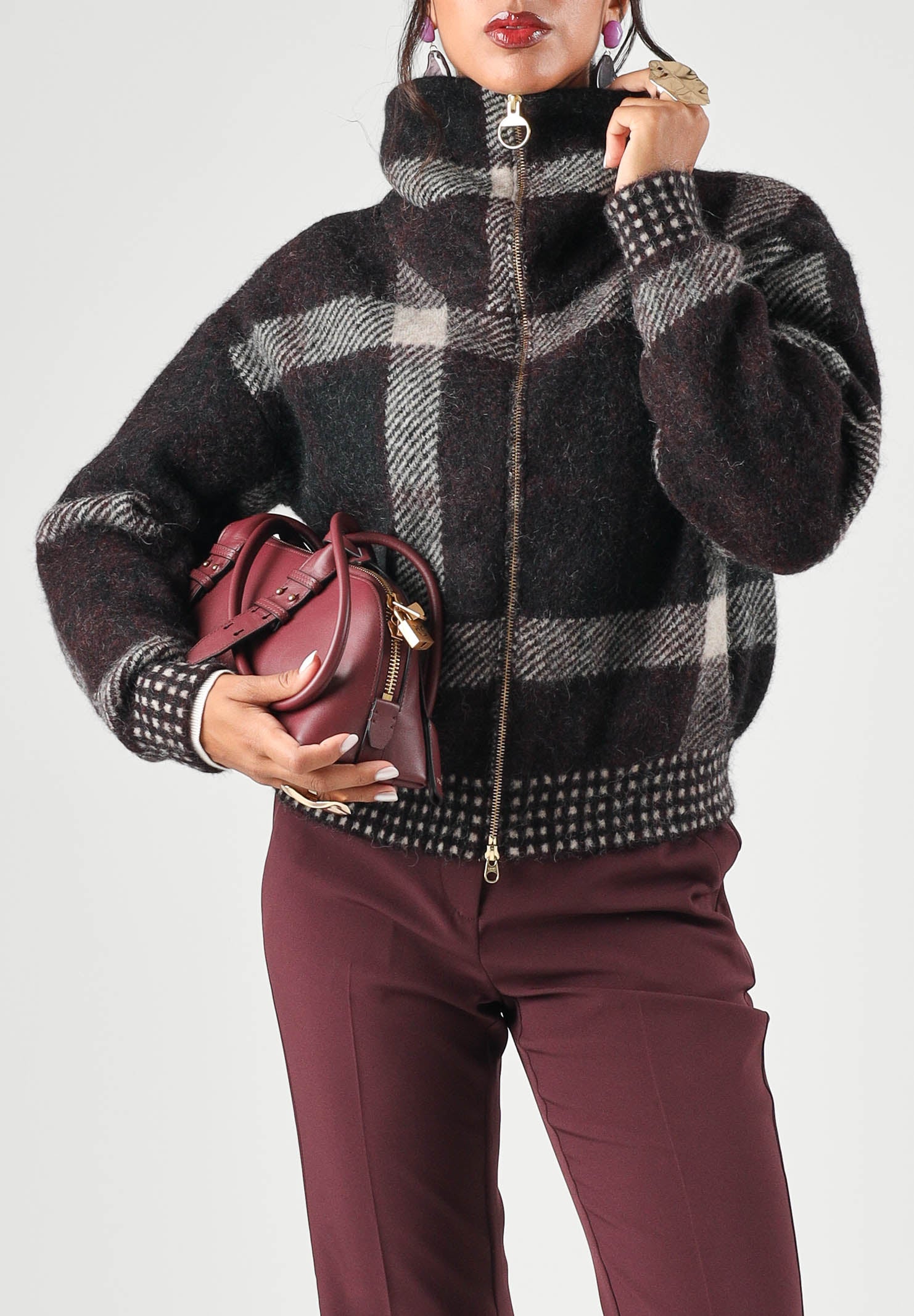 BARBOUR Cardigan SPEY WOOL JACKET marrone e grigio per donna con fantasia tartan e collo ampio avvolgente 262MLKN1797 MI11 BARBOUR 