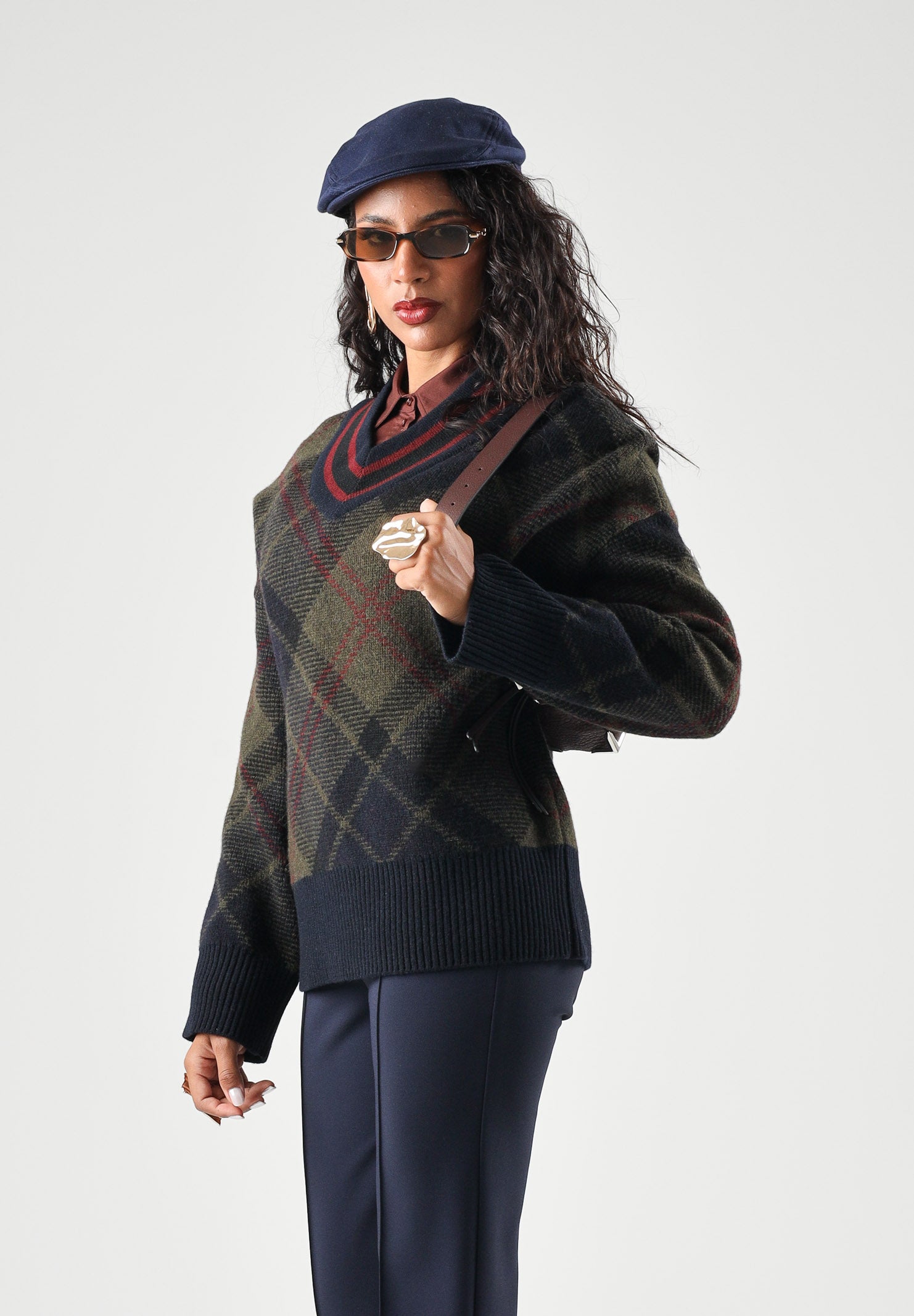 BARBOUR Maglia scollo a V ASHLEY TARTAN verde da donna con motivo argyle 262MLKN1841 TN43 BARBOUR 