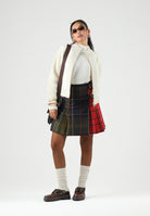 BARBOUR Gonna corta PATCHWORK verde-rossa da donna con lavorazione tartan e doppi cinturini 262MLSK0181 TN94 BARBOUR 